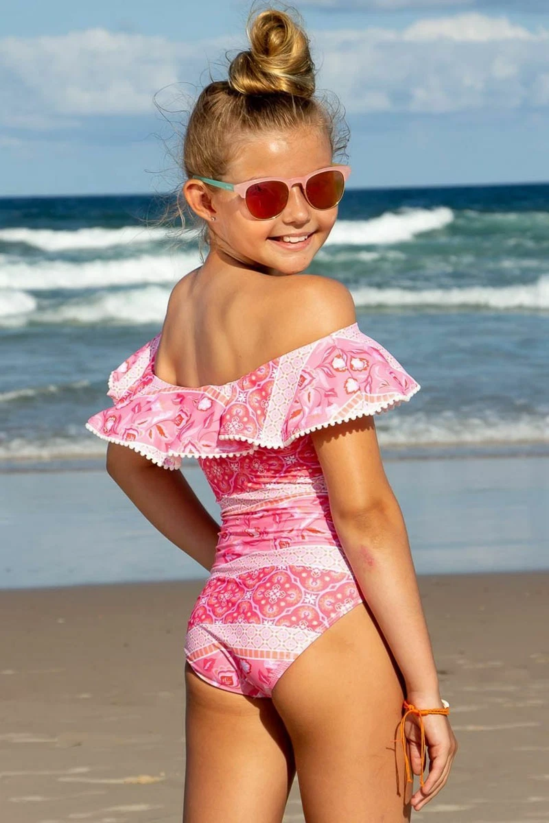 Sun Emporium Girls Indian Summer Pom & Ruffle Swimsuit, Girls