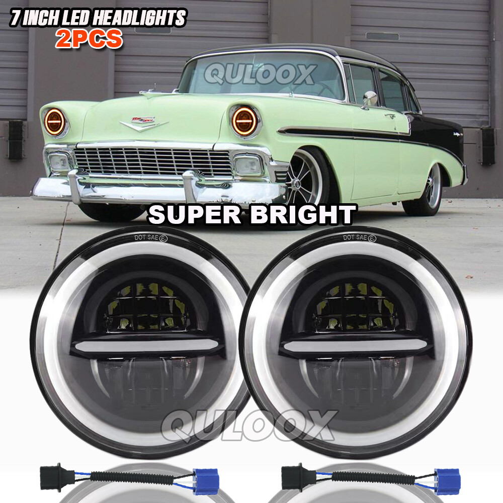 Pair 7" Inch Round LED Headlights Hi/LO Sealed Beam for Chevy Bel Air 1955-1957