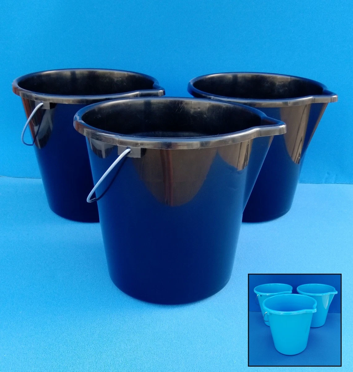 9L Plastic Bucket x 3 with Metal Handle and Pouring Spout Made in Australia