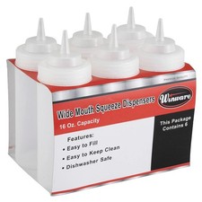 Winco 16oz Squeeze Bottles, PSW-16, Wide Mouth, Clear  6/Case