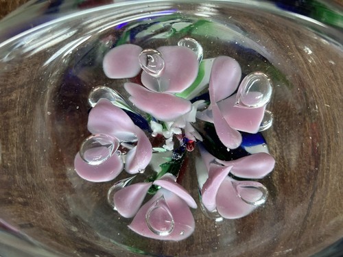 Vintage Joe St Clair? Art Deco Glass Ashtray Bubbles Pink Flowers Excellent - Picture 2 of 8