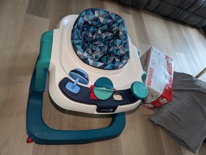 Safety 1st Baby Walker Adjustable Height Activity Tray Wheels Teal Blue