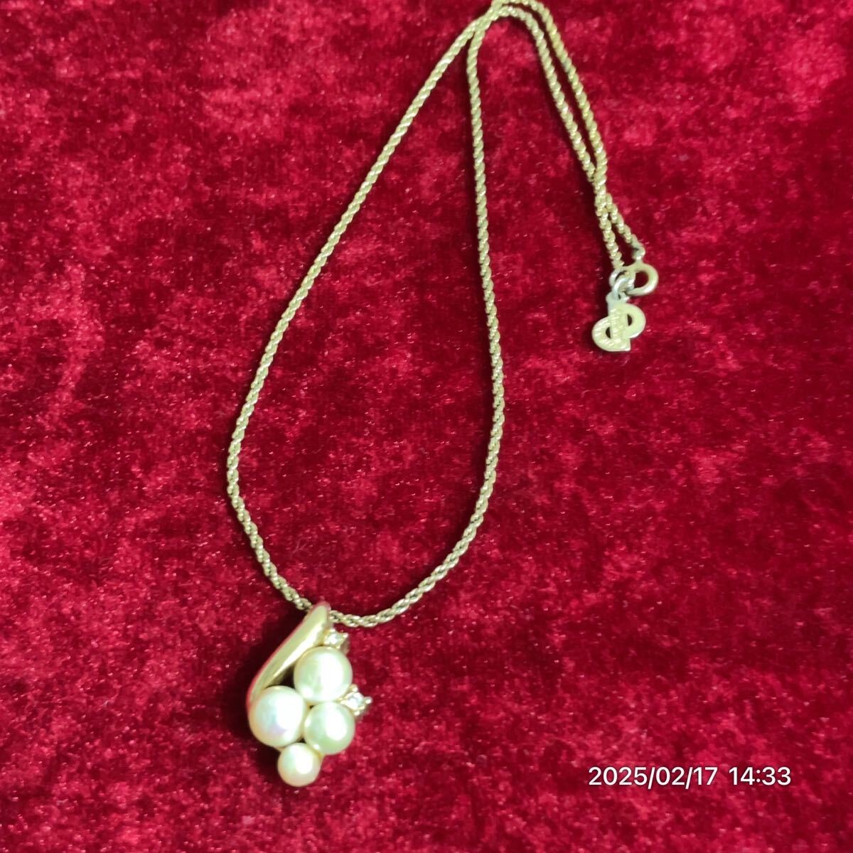 Christian Dior Drop Rhinestone Pearl Gold Twisted Chain Necklace