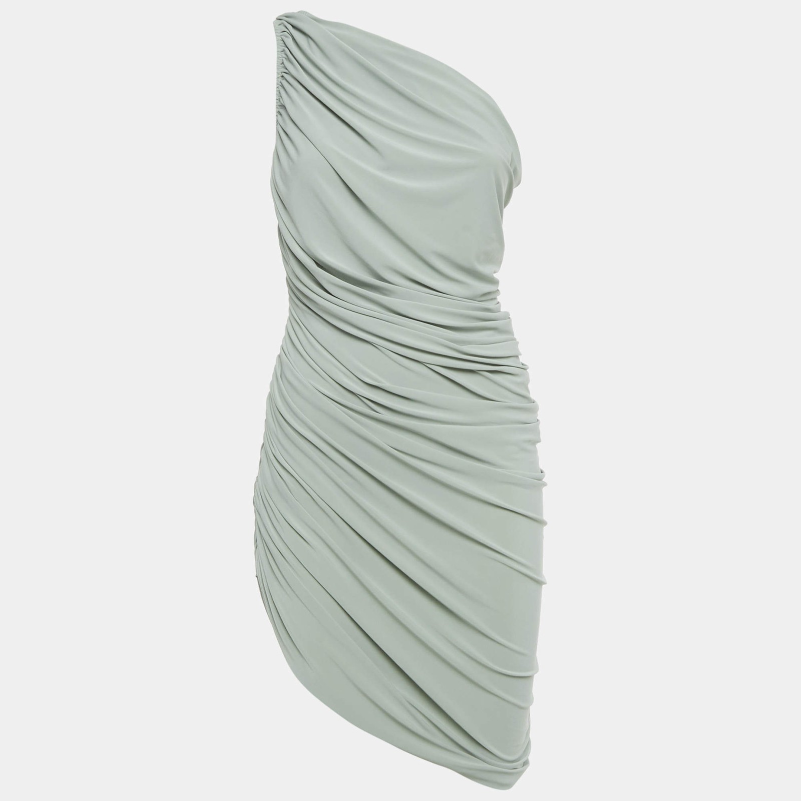 Norma Kamali Sage Green Jersey Ruched OneShould Diana Dress M