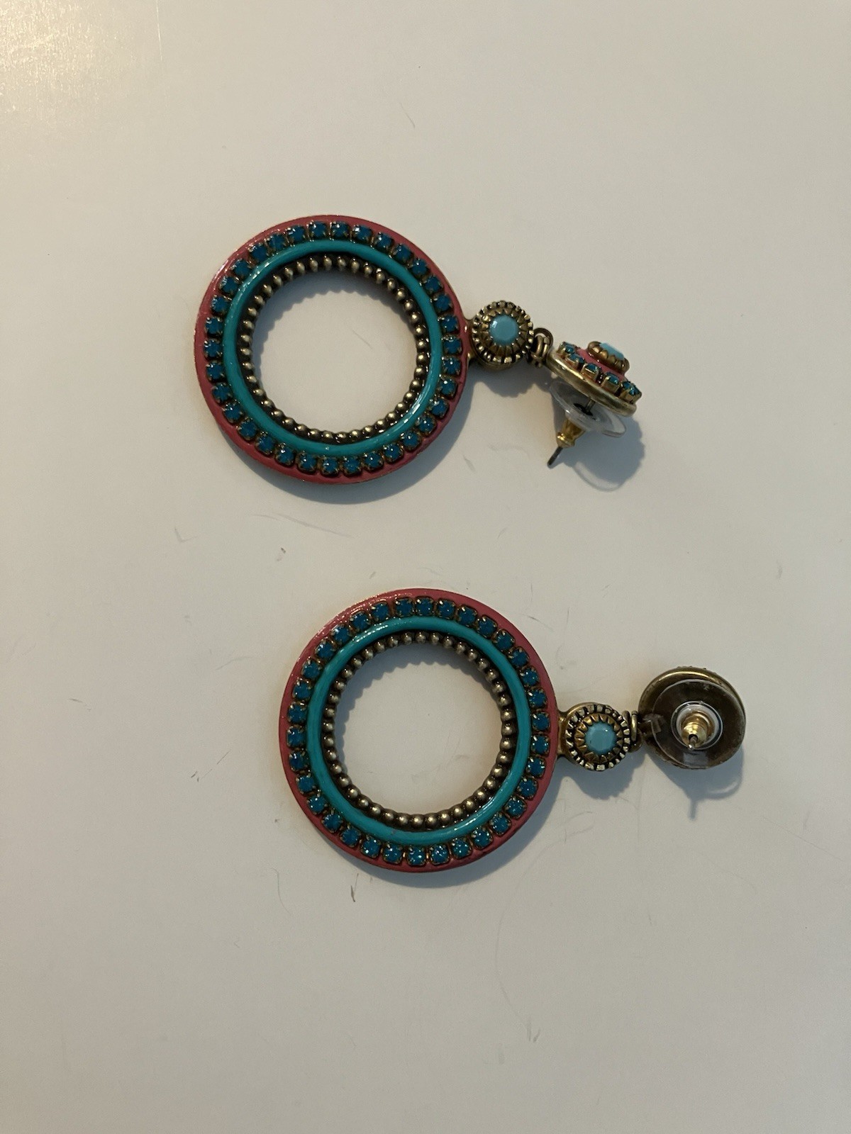 Turquoise Looking Large Round Dangle Earrings - image 12