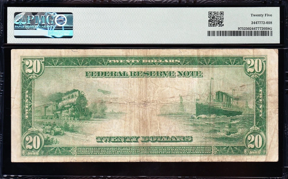 VERY NICE Bold & Crisp VF+ 1914 $20 PHILADELPHIA Fed. Reserve Note! PMG 25! 2954 - Image 3 of 3
