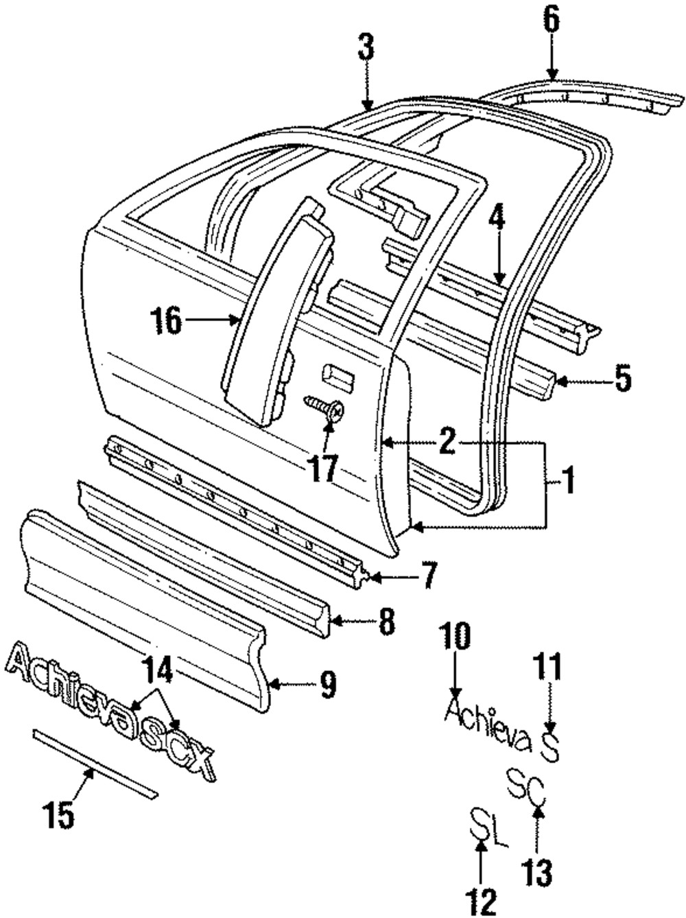 Burlete de puerta para GM Grand Am/Skylark/Achieva 1993-1998 (P/N 22654769)