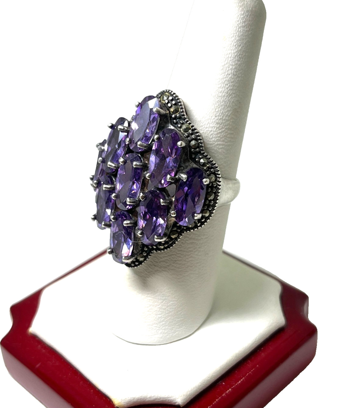 Sterling Silver Marcasite & Purple Amethyst State… - image 2