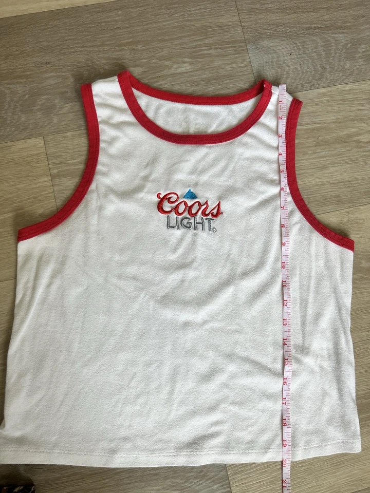 Y2K Coors Light Ringer Tank Top S/M Terry Knit Red Trim Embroidered Logo - Image 4 of 4