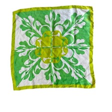 Vintage Vera Neumann Scarf Green Yellow Floral Print Square 23" Preloved 1970's