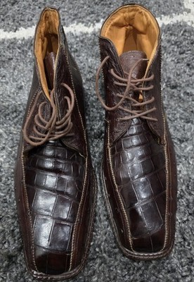 David Eden Mens Brown Leather Alligator & Ostrich Lace Up Ankle Boots  11.5