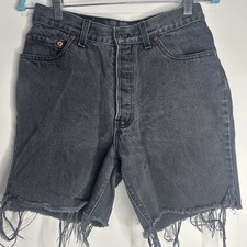 Vintage Y2K Levi's 501 Shorts 28 Black Denim Cutoff Button Fly Distressed