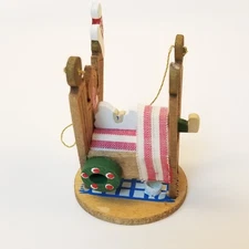 Vintage Emgee Sleeping Santa Wooden Ornament Hawaii Christmas Bed Time As Is*