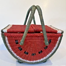 Vintage Watermelon Picnic Basket Double Handle And Flaps a Touch of Summer