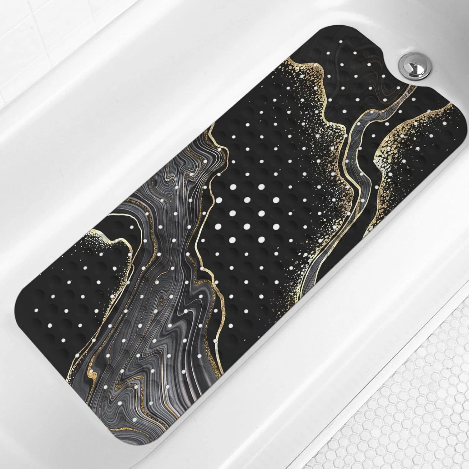 LNOND Marble Bath Tub Mat Non 40" x 16" (Rectangular), 2-black Gold