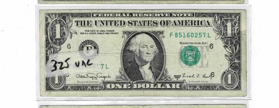 Billetes 'WEB' 1988A Reserva Federal de $1--(LOTE DE 3) fr.1917-F--DUROS BILLETES ESCASOS Foto 3 de 4