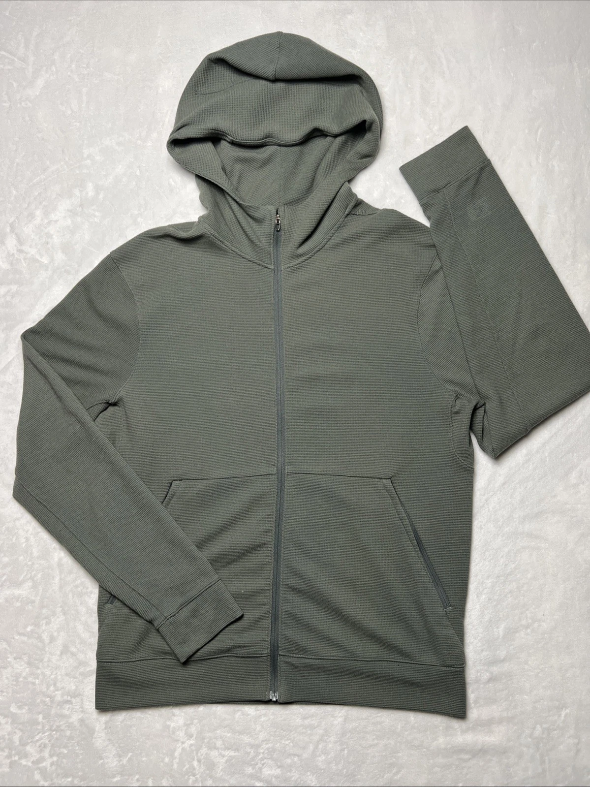 Lululemon Shift Stitch Hoodie Mens M Full Zip Green Waffle Knit Pockets