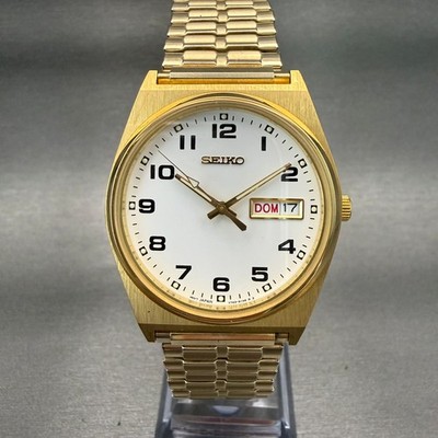 Seiko Watch Men 35mm White Dial Gold Tone Daydate Round V743-9029