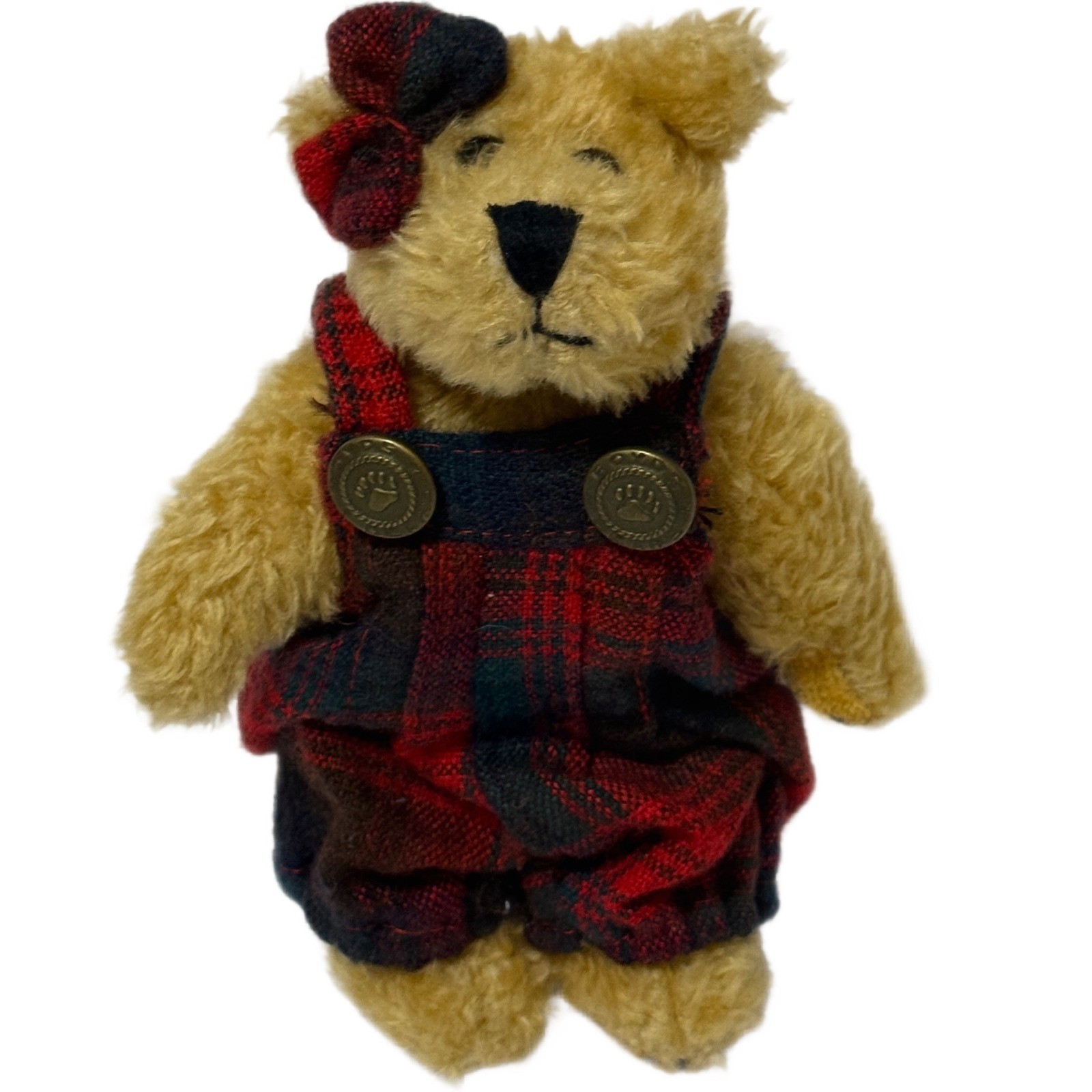 The Boyds Collection Ltd Teddy Bear Red Plaid Overalls Bow Archive Series