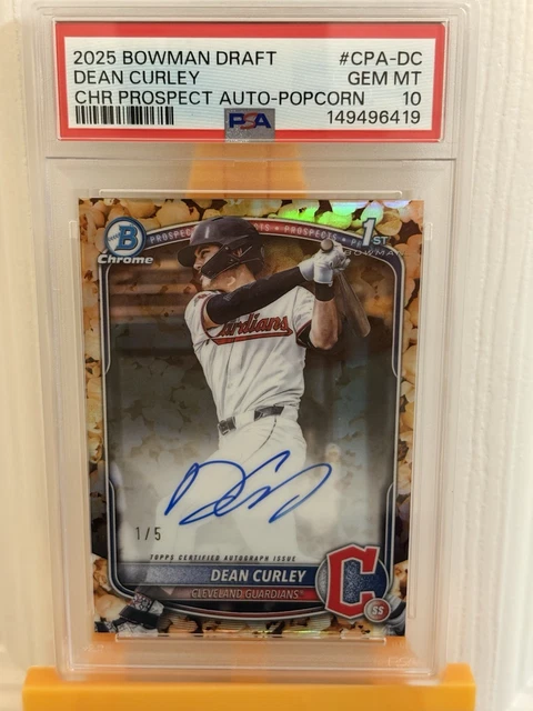 2025 Bowman Draft Dean Curley Popcorn Refractor Auto /5 SSP PSA 10 🔥💎Guardians