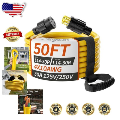 #ad Heavy Duty 50ft 30 Amp Generator Extension Cord Yellow Twist Lock L14 30 $181.31