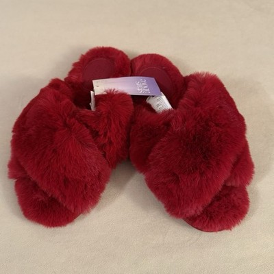 Stars Above Target Red Faux Fur Crossband Slippers Women s Sz 5/6 NWT