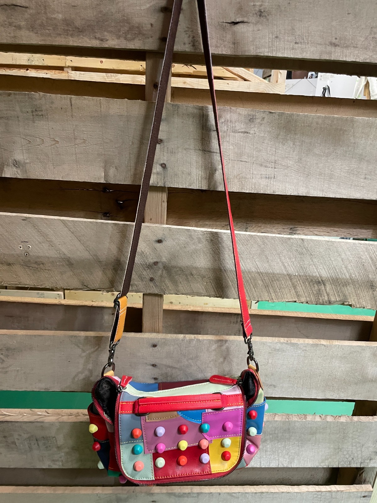 Multi-dot patchwork messenger bag - image 1