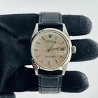 #79 Rolex 36mm Vintage Datejust  Steel Silver Dial Leather Band Watch 1601/4