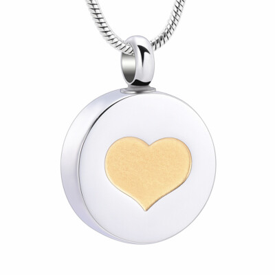 Stainless Steel Heart Print Urn Pendant Cremation Jewelry Ashes Memory Necklace