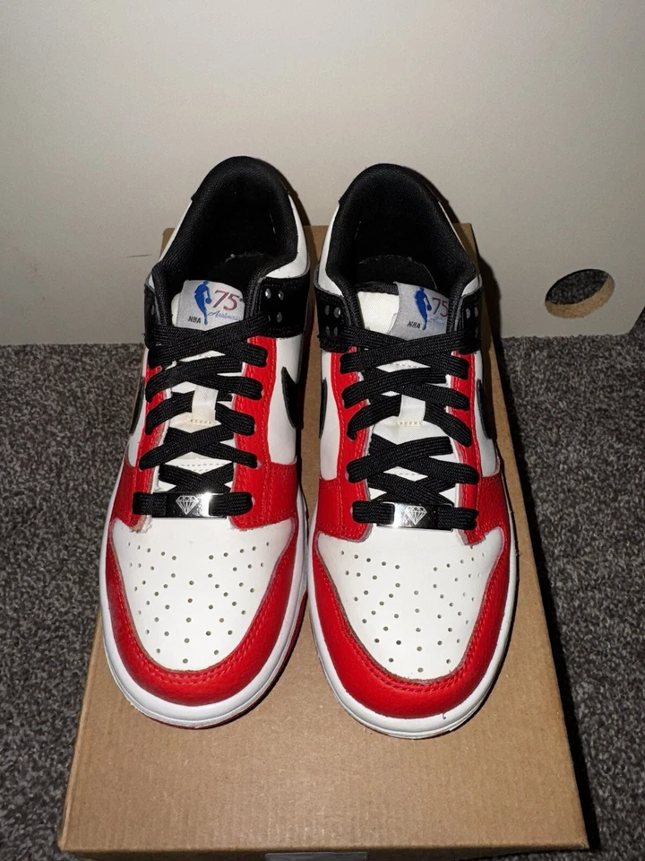 Nike Dunk Low EMB x NBA Black  RED AND WHITE PRE OWNED - Image 2 of 4