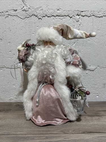 Vtg Victorian Holiday Christmas Pink Santa Clause Tree Topper 13” Tall EUC