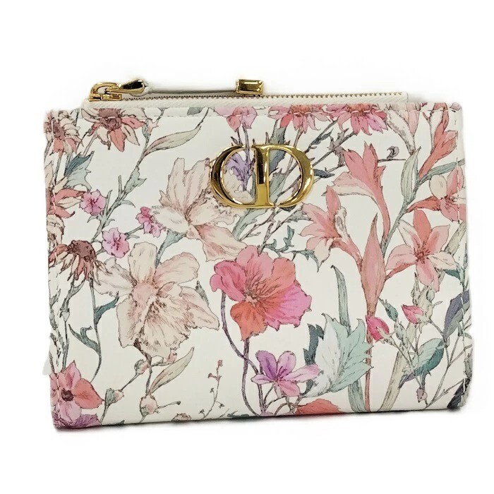 Christian Dior Authentic Dahlia Leather Bifold Wallet Floral Design Includes Original Box
