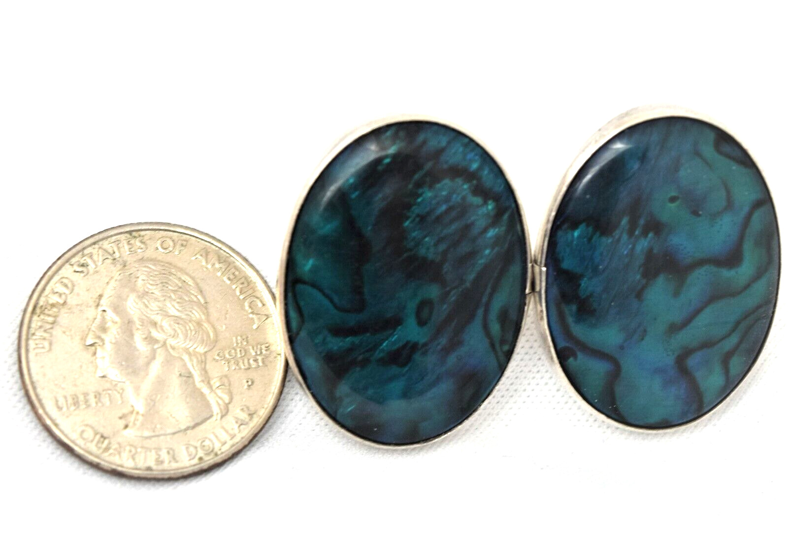 Sterling Silver Blue Abalone Shell Post Pierced E… - image 2