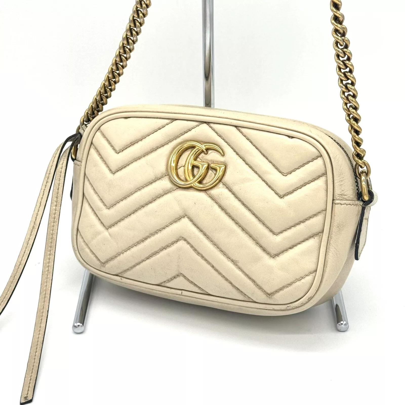 Petit sac à bandoulière Gucci GG Marmont cuir blanc authentique du Japon/0241
