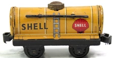 VINTAGE SHELL TANK CAR TIN SINGLE DOME MADE JAPAN MISSING RAILING  L-193A