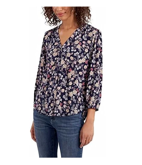 Blusa para mujer Two by Vince Camuto con cuello en V azul floral talla 2XL $60 EE069 NUEVA CON ETIQUETAS Foto 2 de 3