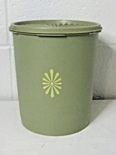 TUPPERWARE flower canister green, #807-3 orlando fla. vintage