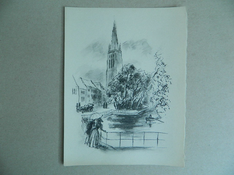 XIXe ancien dessin à l'encre de chine scène de vie à la ville - Photo 1/1