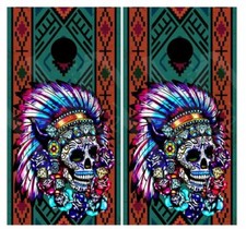 Psychedelic Indian Skull Cornhole Board Wrap LAMINATED Wrap Decal Vinyl Sticker