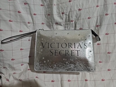 NWT Victoria's Secret Silver Metallic Snowflakes Make Up Cosmetic Bag / Pouch