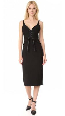 Cinq à Sept Women's Black Demia Lace-Up Corset Midi Dress Size 2 Front Tie NEW