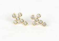 14K Yellow White Gold Cubic Zirconia CZ Cross Earrings