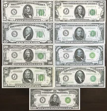 Reproduction 1934 Federal Reserve Notes $5 -$10,000 Set Read Description Below!!