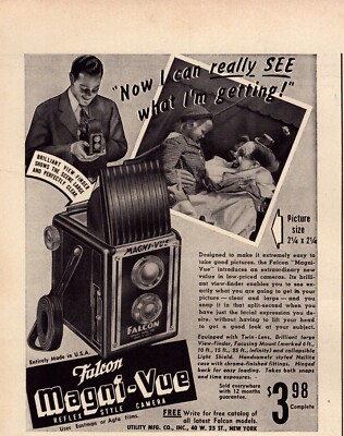 1940 Falcon Camera Print Ad Magni-Vue Reflex Style Clown View Finder