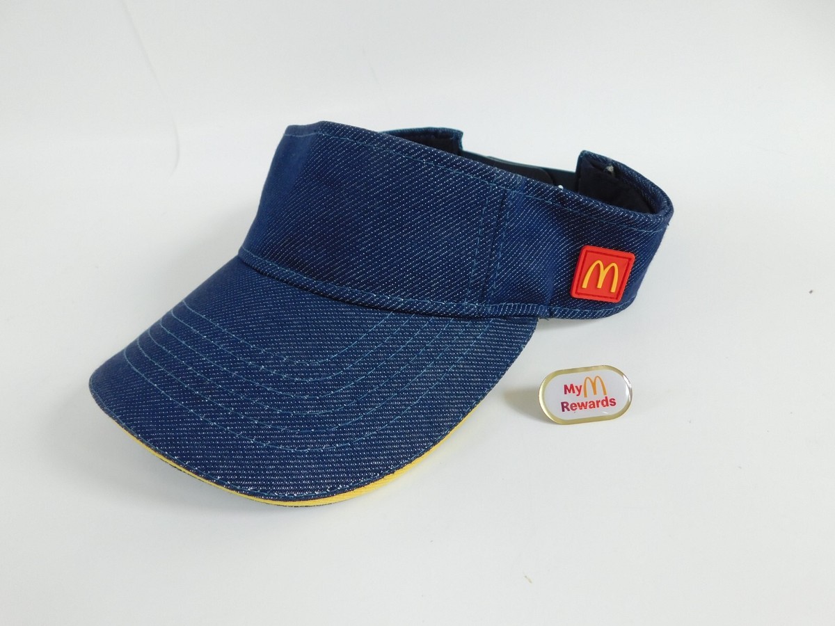 Mcdonald's Visor Hat w/ Pin Blue Hook & Loop Cap Adjustable