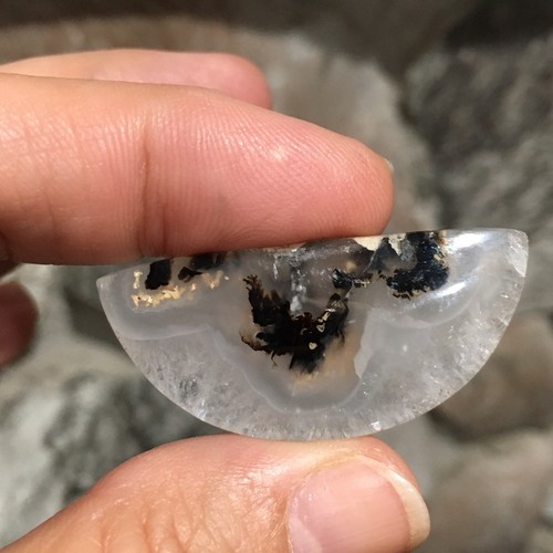 40.8x19x5.8mm Dendrite Plume Agate Cabochon Picture Stone - Picture 4 of 12