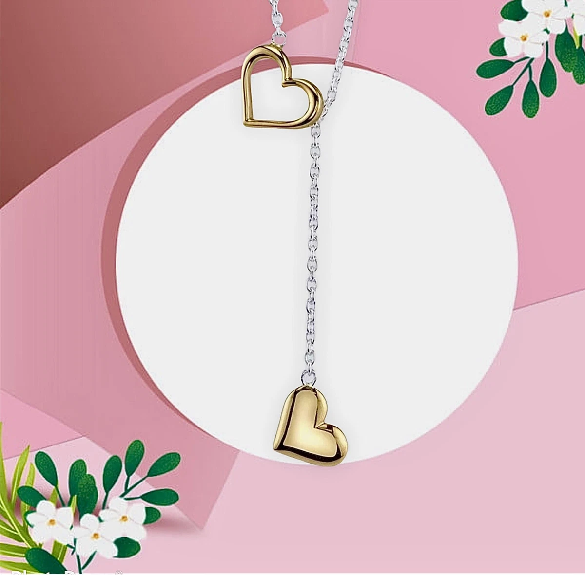 Unwritten Two Tone Heart Lariat Necklace in Sterling Silver and Gold Plate