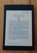 GSA Black Box & COA for 1882-CC Morgan Silver Dollar - Empty No Carson City Coin