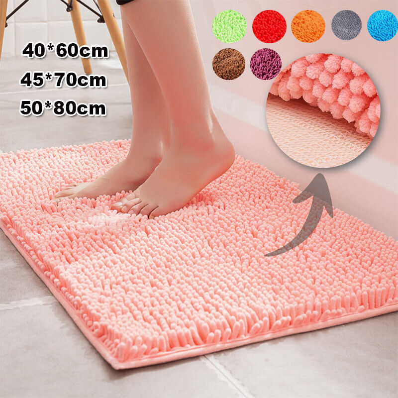 Bathing Mat Bathroom Chenille Bath Mat Non Slip For Thick Soft Stripe Design AUS eBay