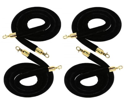 Vip Ropes Black Black Velvet Rope VIP Crowd Control Queue Line Barrier W/ Gold Clip 5 ...